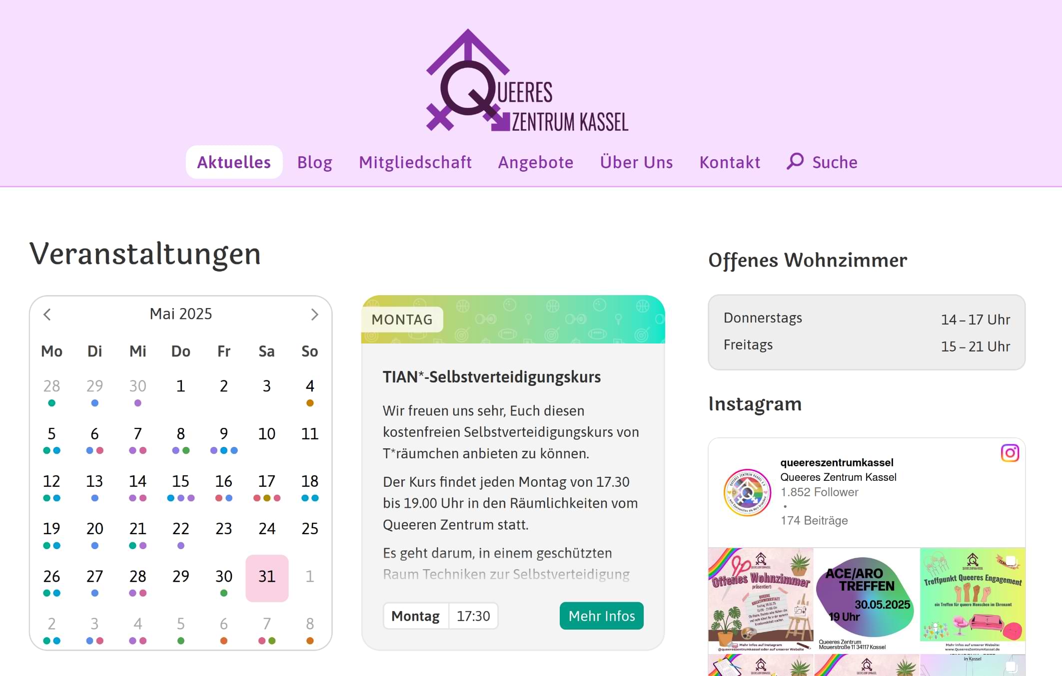 Screenshot der Website vom Queeren Zentrum Kassel